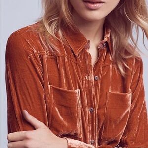 Anthropologie Holding Horses silk velvet luxurious button down shirt size L